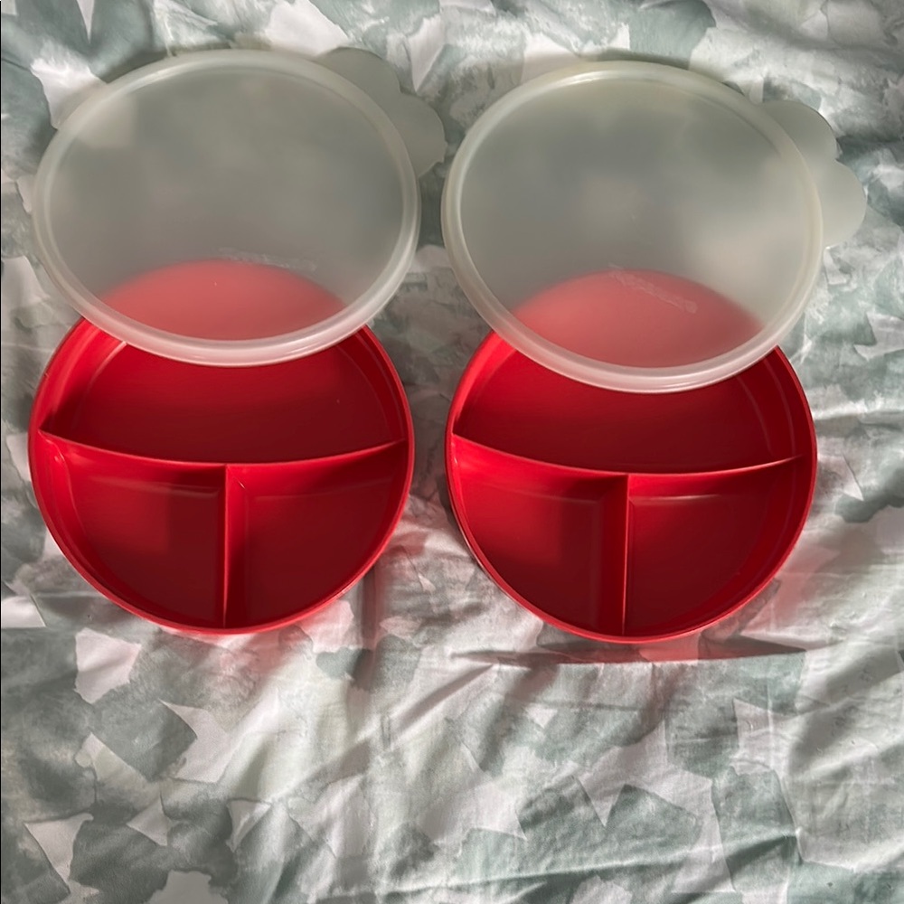 Tupperware Red Divided Storage Containers